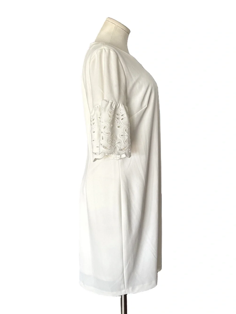 Tommy Hilfiger White Eyelet Sleeve Shift Dress - White - Size 14